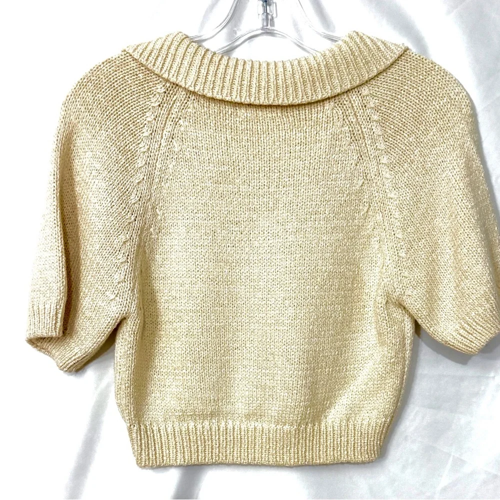Sage The Label Scarlet Collared Cropped Cream Sweater Size Small